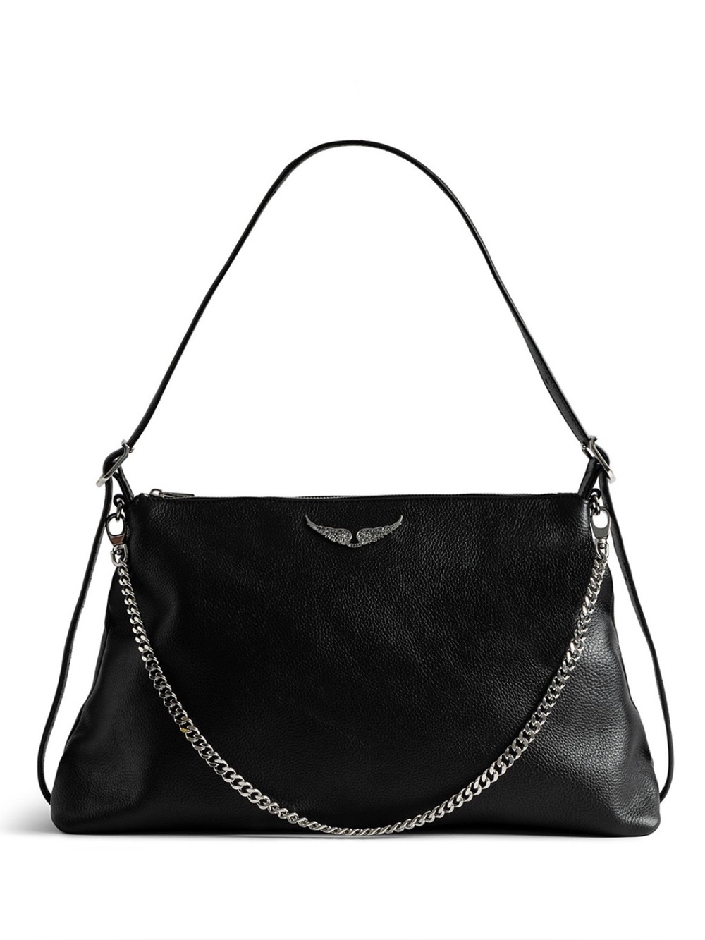 Jim Black Leather Shoulder Bag with Chain Accent